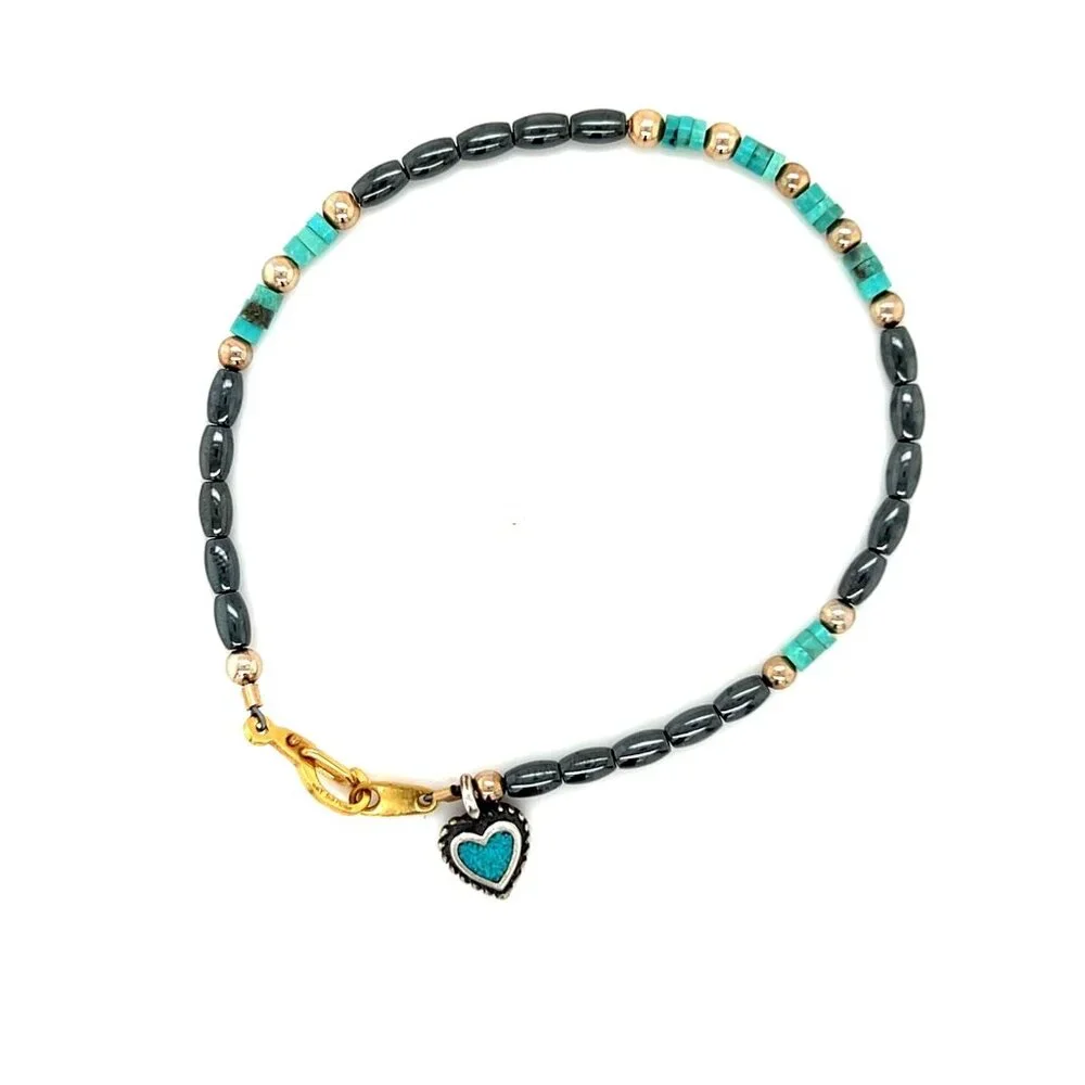 Sterling Heart Charm‎ Beaded Bracelet